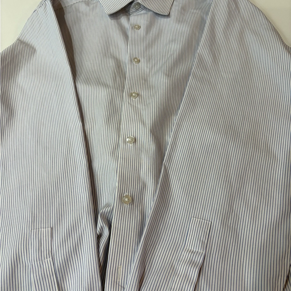 Calvin Klein Men's Blue Striped Non Iron Slim Fit Button Down Shirt Size 16.5